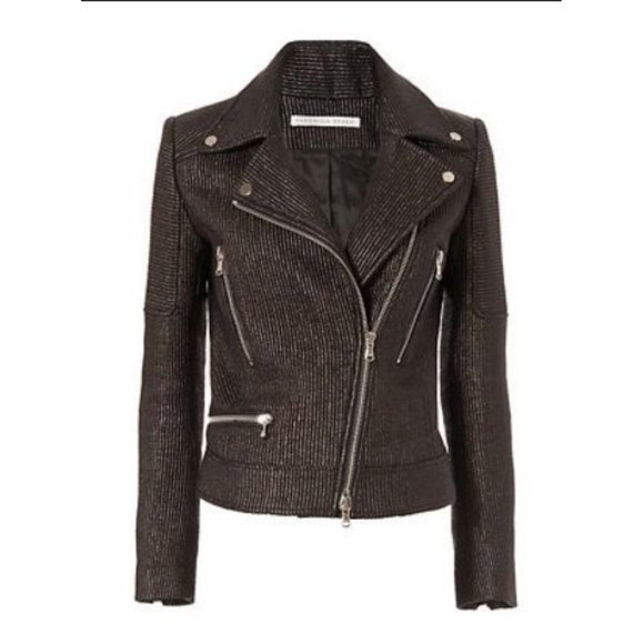 Veronica Beard Metallic Pinstripe Moto Jacket - Size 2 - Picture 4 of 16
